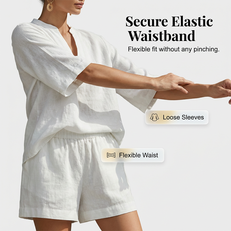 ✨🌺New Arrivals - V‑Neck Top & Wide‑Leg Shorts Set – Lightweight Premium Blend & Draped Silhouette for Vacation or Daily Outing