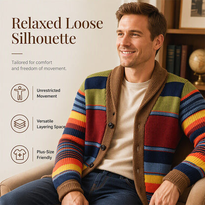 ❄️ Cold-Weather Comfort | Men's Striped Shawl-Collar Knit Cardigan