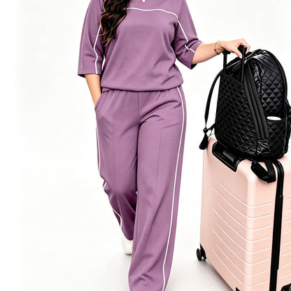 ✨ Easy Everyday Comfort | Women's Relaxed Short-Sleeve Top & Pants 2-Piece Set