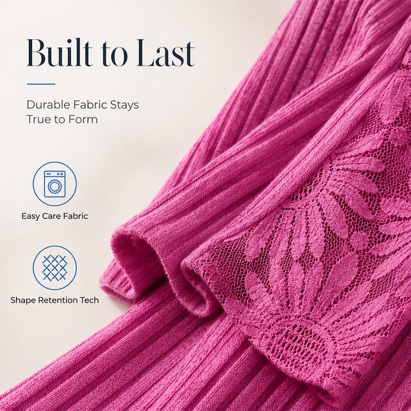 Women's Brushed Ribbed Long Sleeve Lace Patchwork Top