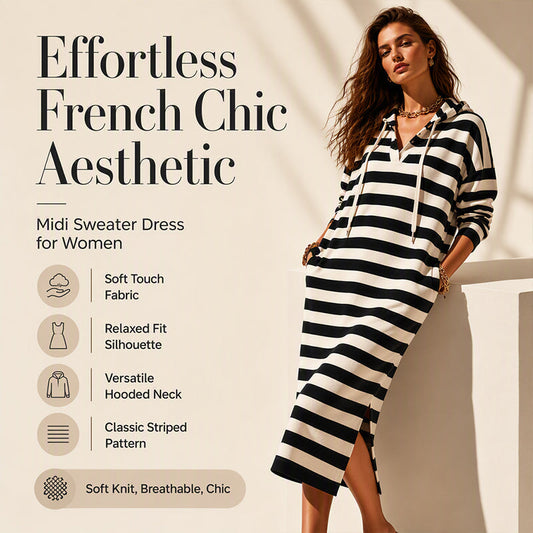 🍂 Easy Everyday Comfort | Women's Striped Hooded Casual Dress