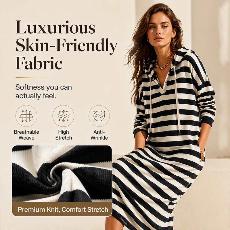 🍂 Easy Everyday Comfort | Women's Striped Hooded Casual Dress