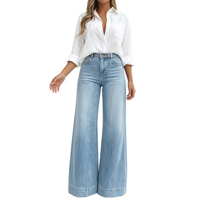 ✨ Flattering Denim Style | Women's Vintage-Wash High-Rise Wide-Leg Jeans