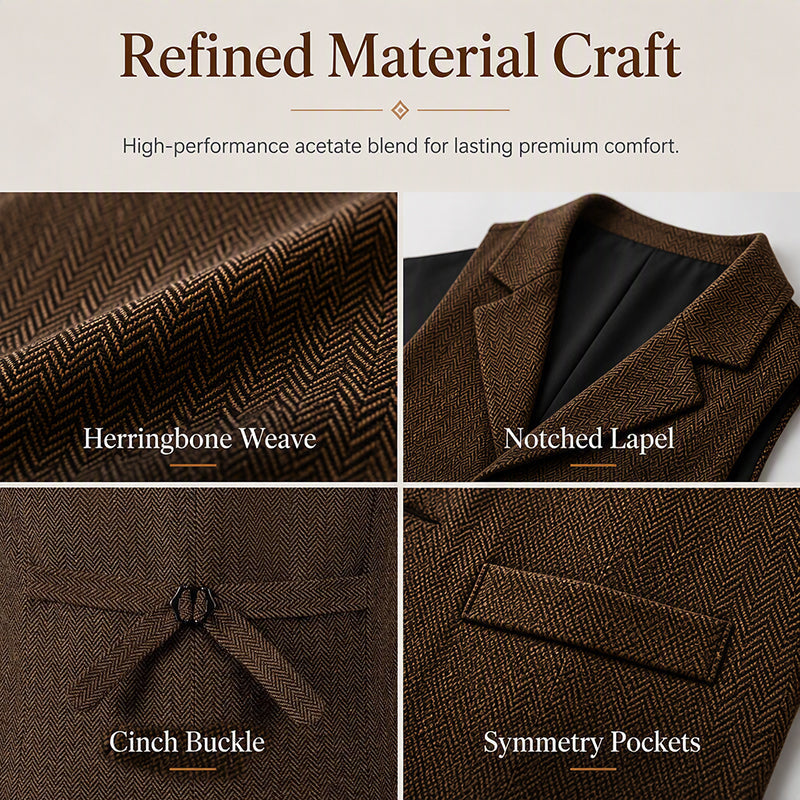 Men's Vintage Lapel Herringbone Tweed Vest