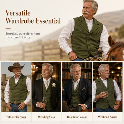 Men's Vintage Lapel Herringbone Tweed Vest
