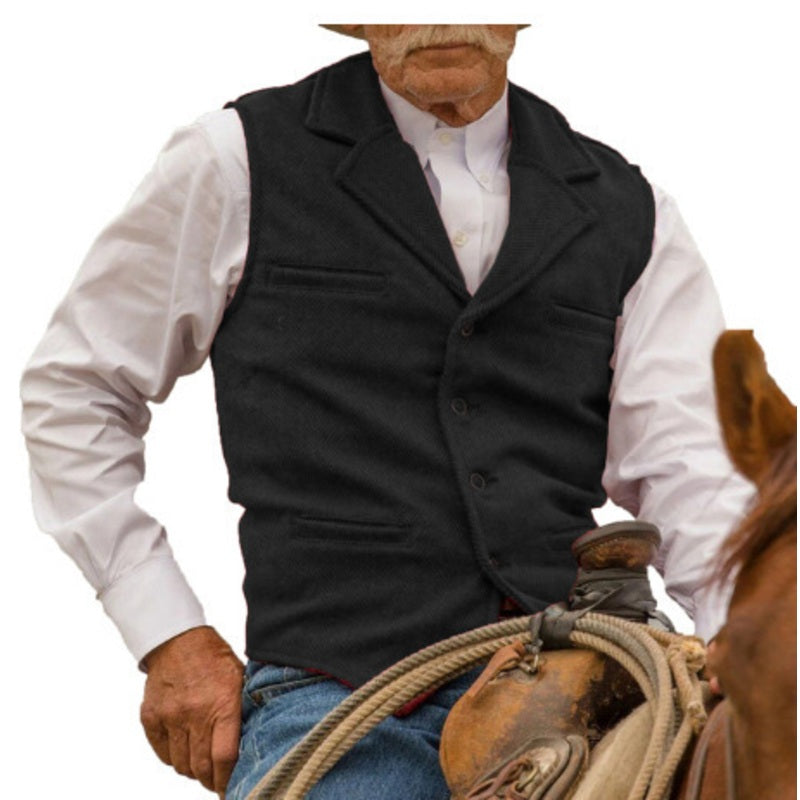 Men's Vintage Lapel Herringbone Tweed Vest
