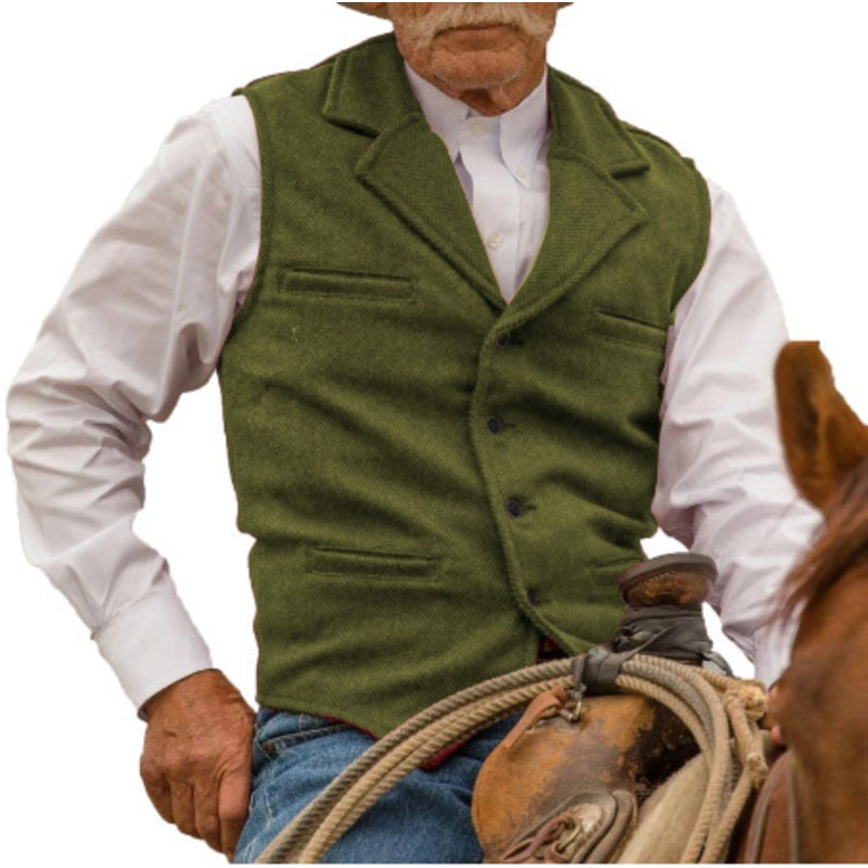 Men's Vintage Lapel Herringbone Tweed Vest