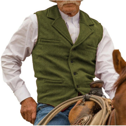 Men's Vintage Lapel Herringbone Tweed Vest