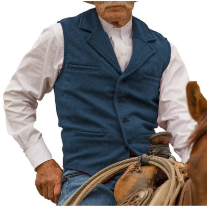 Men's Vintage Lapel Herringbone Tweed Vest