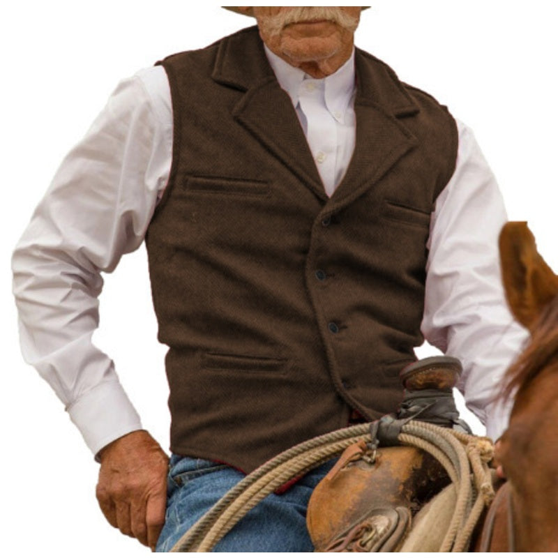 Men's Vintage Lapel Herringbone Tweed Vest