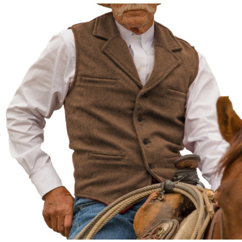Men's Vintage Lapel Herringbone Tweed Vest