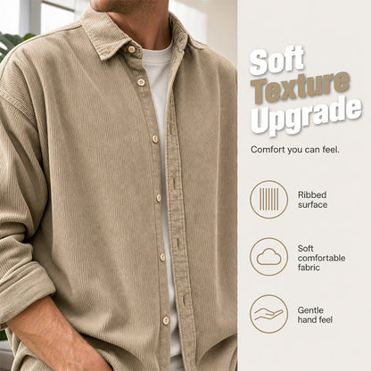 🧶 Vintage Texture, Easy Layers | Men's Relaxed Corduroy Button-Up Shirt