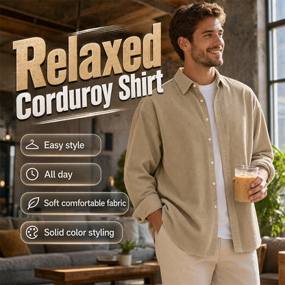 🧶 Vintage Texture, Easy Layers | Men's Relaxed Corduroy Button-Up Shirt