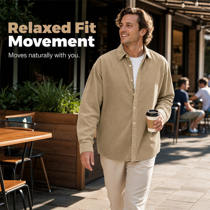 🧶 Vintage Texture, Easy Layers | Men's Relaxed Corduroy Button-Up Shirt