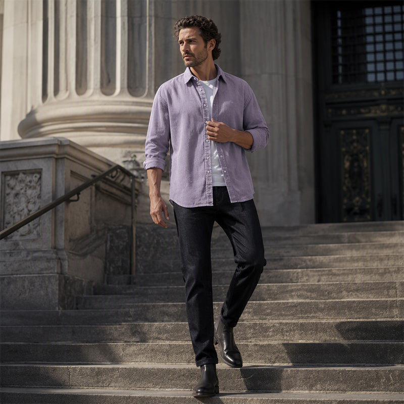 🧶 Vintage Texture, Easy Layers | Men's Relaxed Corduroy Button-Up Shirt