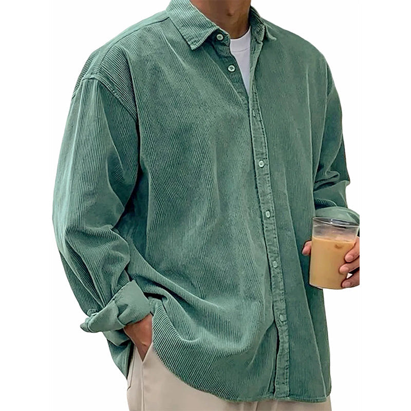 🧶 Vintage Texture, Easy Layers | Men's Relaxed Corduroy Button-Up Shirt
