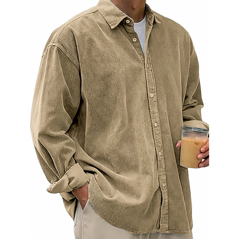 🧶 Vintage Texture, Easy Layers | Men's Relaxed Corduroy Button-Up Shirt