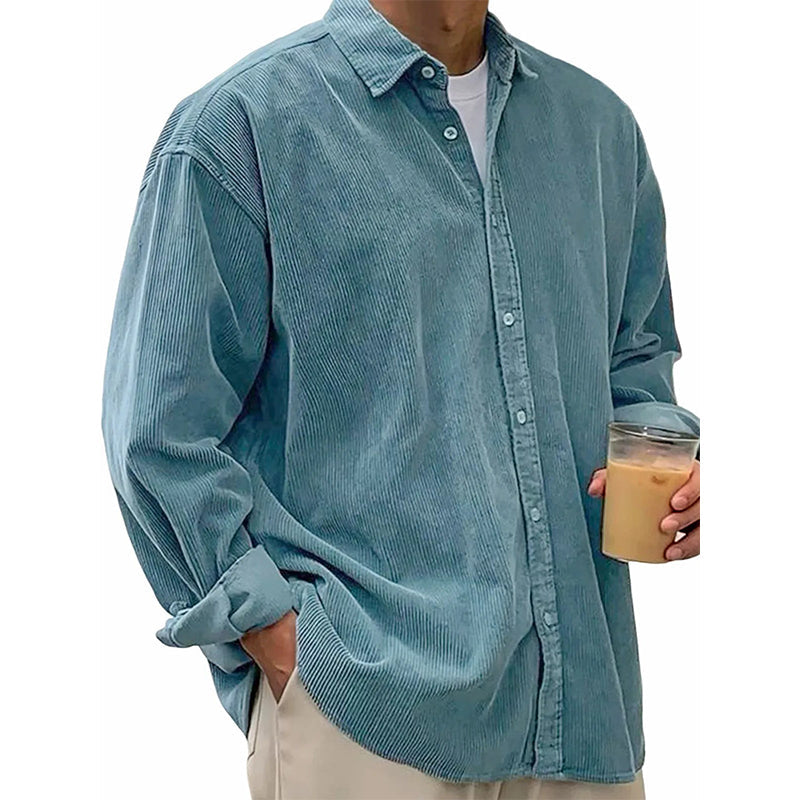 🧶 Vintage Texture, Easy Layers | Men's Relaxed Corduroy Button-Up Shirt