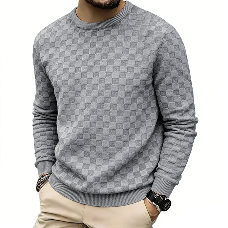 Men's Checkerboard Print Crewneck Sweatshirt