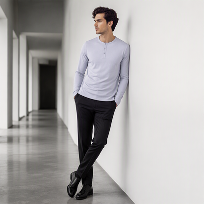 🍂 Men’s Casual Henley Long-Sleeve Shirt – Timeless Style & Everyday Autumn Comfort