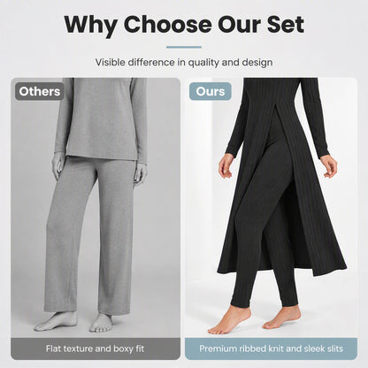✨ Easy Everyday Comfort 🦋 Women's Ribbed Longline Top & Slim-Fit Pants 2-Piece Set