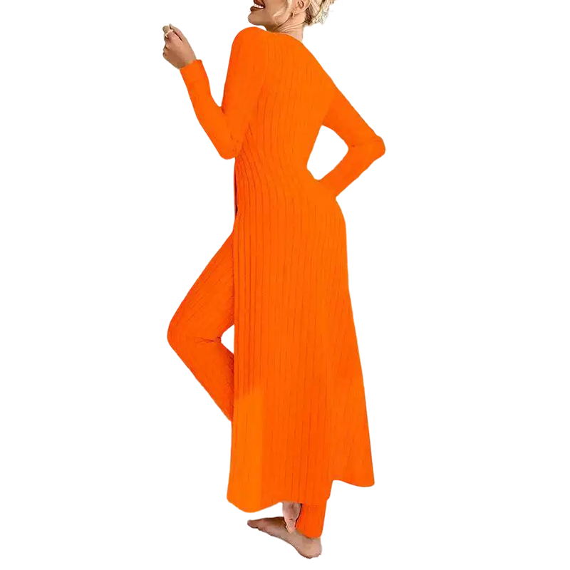 ✨ Easy Everyday Comfort 🦋 Women's Ribbed Longline Top & Slim-Fit Pants 2-Piece Set