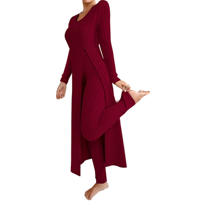 ✨ Easy Everyday Comfort 🦋 Women's Ribbed Longline Top & Slim-Fit Pants 2-Piece Set