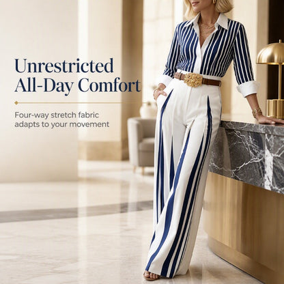 Women’s Casual Striped Shirt & Wide Leg Pants