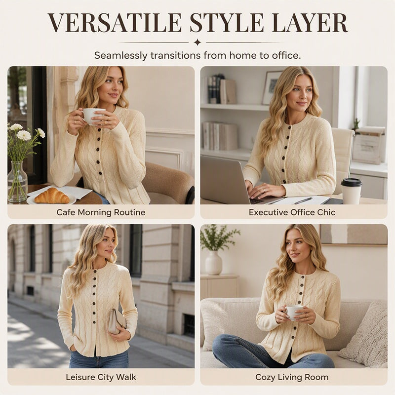 Women's Cable Knit Button-Down Cardigan
