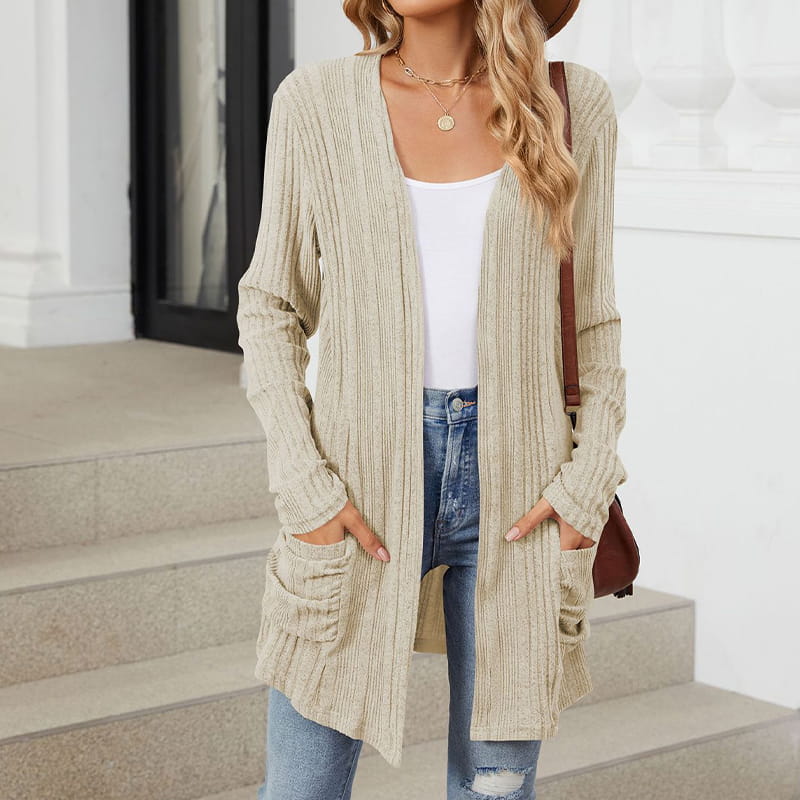 🍂 Fall Essential | Women's Striped Open-Front Long Knit Cardigan with Pockets
