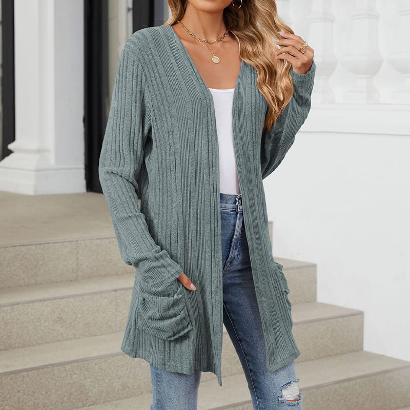 🍂 Fall Essential | Women's Striped Open-Front Long Knit Cardigan with Pockets