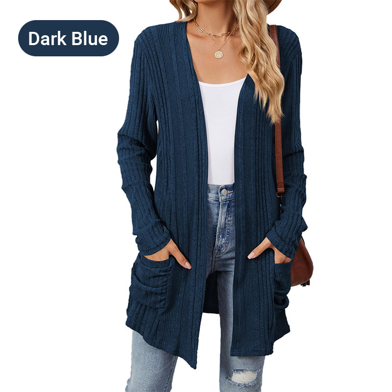 🍂 Fall Essential | Women's Striped Open-Front Long Knit Cardigan with Pockets