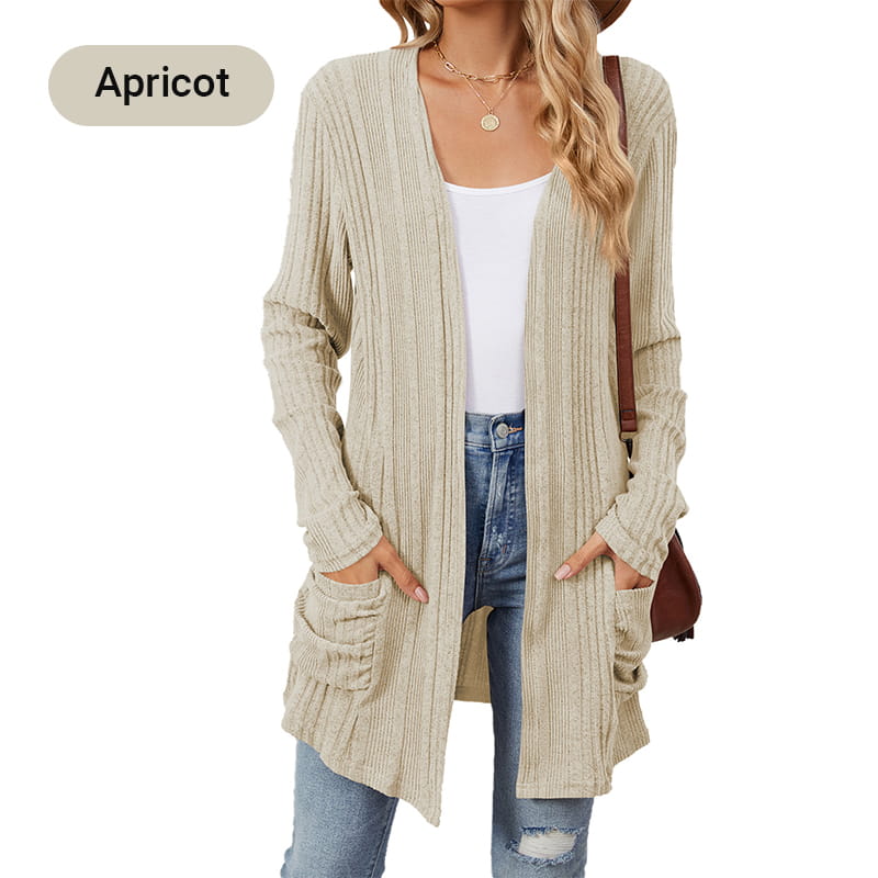 🍂 Fall Essential | Women's Striped Open-Front Long Knit Cardigan with Pockets