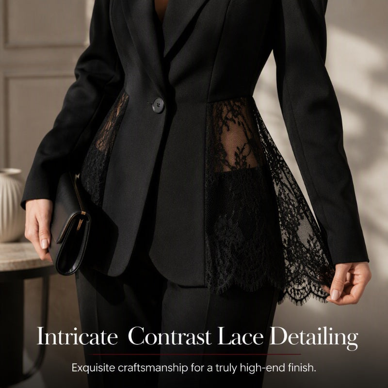 Women Lace Patchwork Blazer Jacket