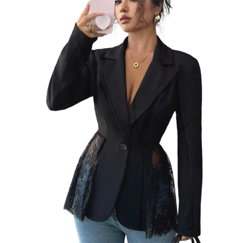 Women Lace Patchwork Blazer Jacket