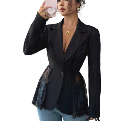 Women Lace Patchwork Blazer Jacket