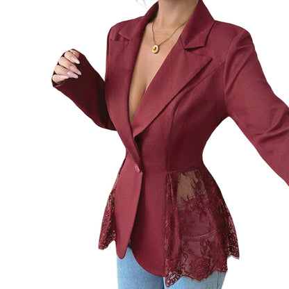 Women Lace Patchwork Blazer Jacket