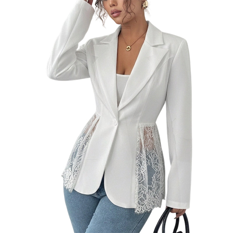 Women Lace Patchwork Blazer Jacket