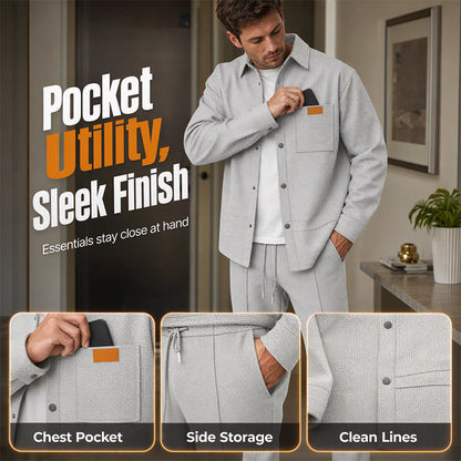 ✨ Elevated Comfort | Men's Waffle-Knit Button Jacket & Pants 2-Piece Set