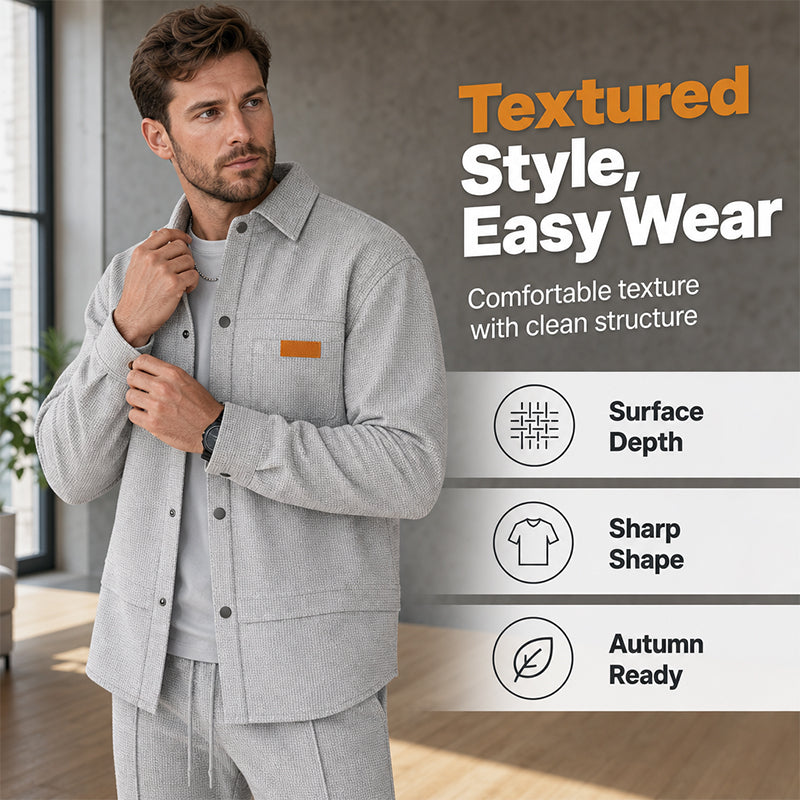 ✨ Elevated Comfort | Men's Waffle-Knit Button Jacket & Pants 2-Piece Set