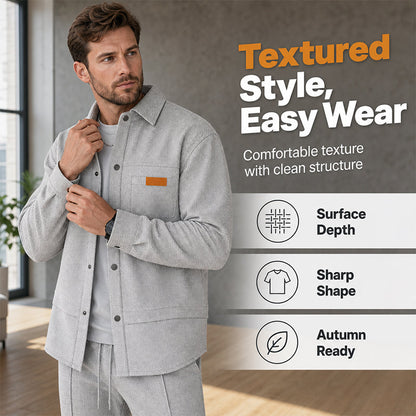 ✨ Elevated Comfort | Men's Waffle-Knit Button Jacket & Pants 2-Piece Set