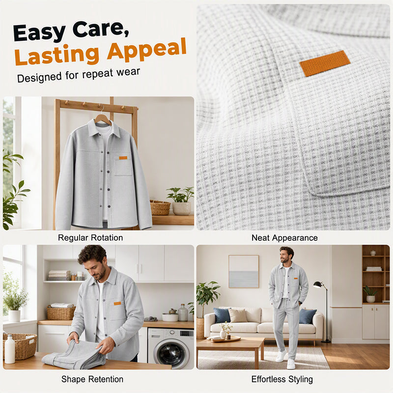 ✨ Elevated Comfort | Men's Waffle-Knit Button Jacket & Pants 2-Piece Set