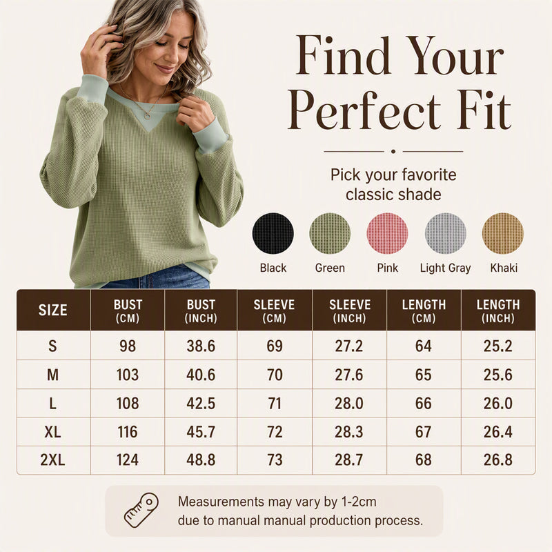 ☁️ Easy Everyday Comfort | Women's Waffle-Knit Long-Sleeve Top