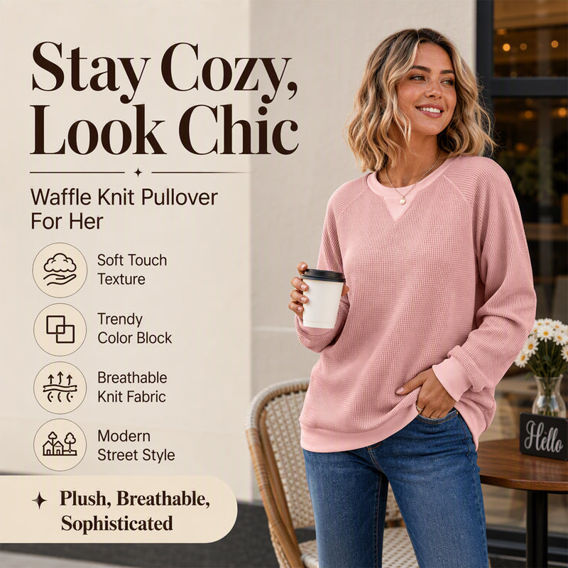 ☁️ Easy Everyday Comfort | Women's Waffle-Knit Long-Sleeve Top