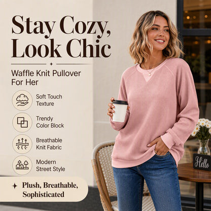 ☁️ Easy Everyday Comfort | Women's Waffle-Knit Long-Sleeve Top
