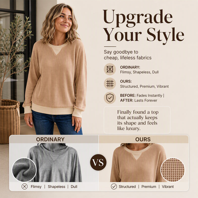 ☁️ Easy Everyday Comfort | Women's Waffle-Knit Long-Sleeve Top