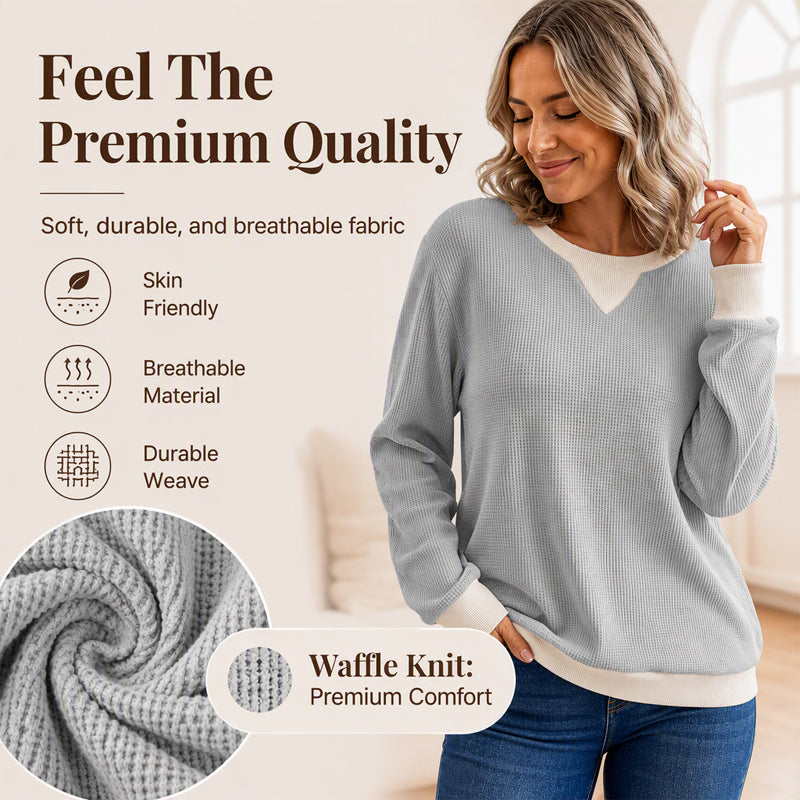 ☁️ Easy Everyday Comfort | Women's Waffle-Knit Long-Sleeve Top