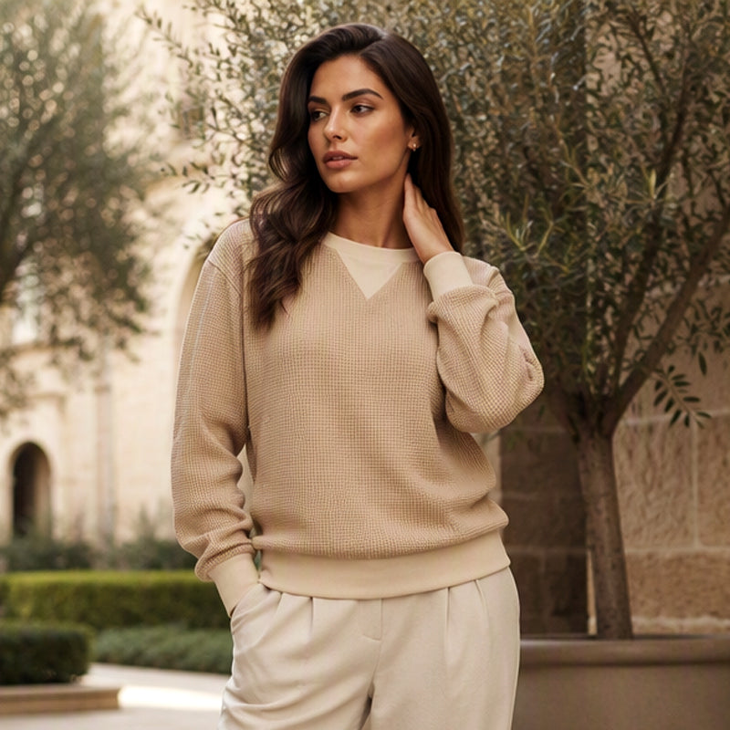 ☁️ Easy Everyday Comfort | Women's Waffle-Knit Long-Sleeve Top