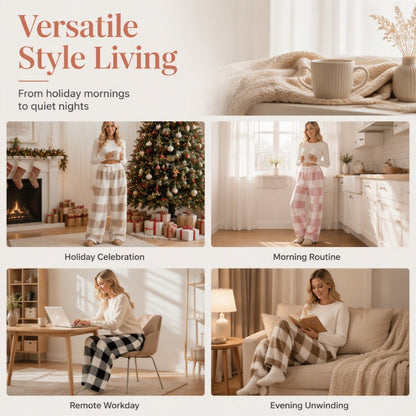 ⌛Limited-Time Offer-Women's Plush Plaid Wide-Leg Pants