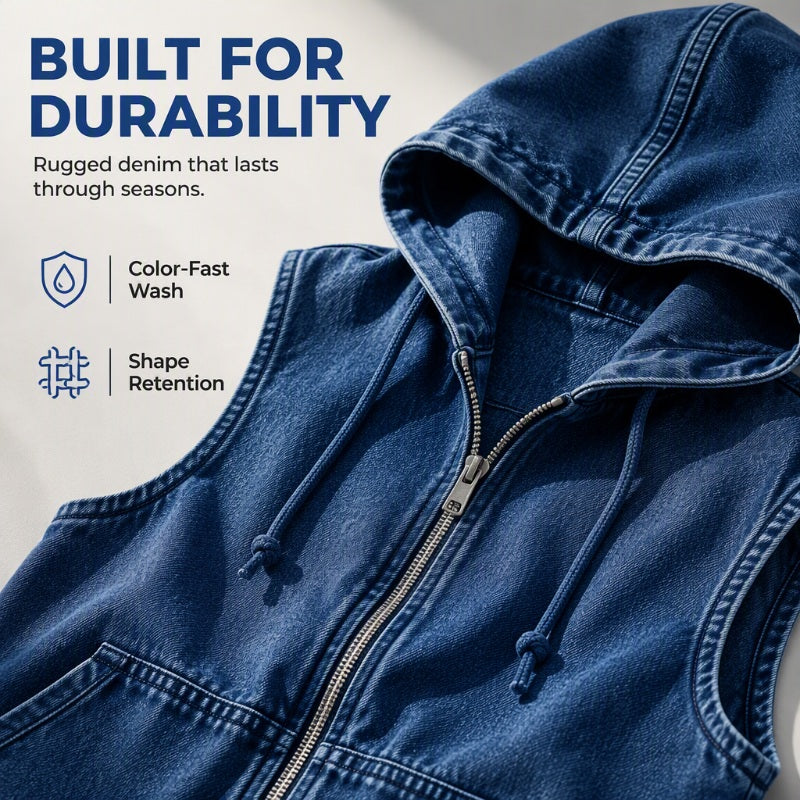⭐Trending Now⭐ Oversize Hooded Denim Vest – Utility Pockets & Relaxed Fit